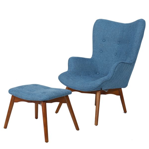 Ensemble de chaise de contour en tissu bleu en sourdine avec pédales