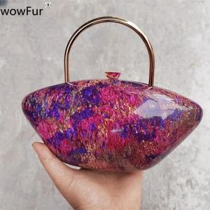 Muti-coulor Colorful Acrylic Box Crayches Lady Summer Beach Hobos Hands Hands with Metal Sac Handle Svening Brand Party Purse 240418