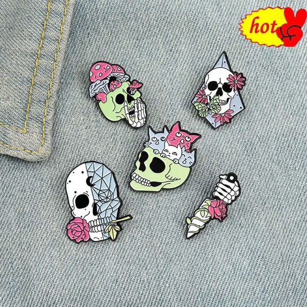 Muticolor duro Rosa calavera camisa solapa Pins mujeres hombres deportes bola broches esmalte baloncesto fútbol bolos insignia ropa joya