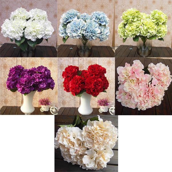 Mutli couleur 5 têtes de fleurs soie artificielle faux bouquet de fleurs fête de mariage jardin Floral hortensia FZH058