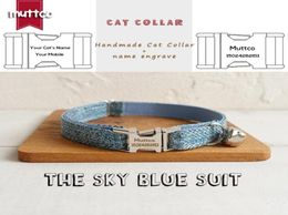 Collier pour animaux de compagnie réglable Muttco pour entraînement de chat Collier de chaton confortable Le costume bleu ciel fait à la main