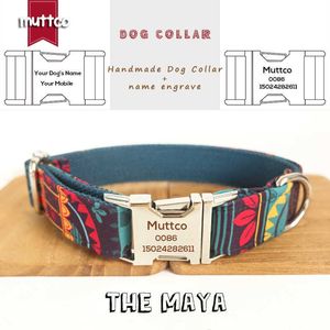 MUTTCO gravé nom d'animal de compagnie vente au détail spécial style ethnique coloré colliers de chien doux faits à la main THE MAYA auto-créé 5 tailles UDC043 211006
