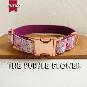 Muttco Detailing Personalized Personal Dog Collar The Purple Flower Creative Style Dog Collars and Riemen 5 Maten LJ201112