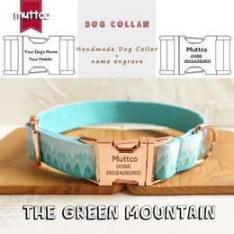 MUTTCO vente au détail collier de style unique boucle en métal gravé THE FOREST PLAID coton collier de chien personnalisé 5 tailles UDC015M185U