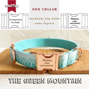 MUTTCO vente au détail collier de style unique boucle en métal gravé THE FOREST PLAID coton collier de chien personnalisé 5 tailles UDC015M2555