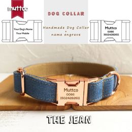 MUTTCO collar personalizado para mascotas de diseño propio THE JEAN collar hecho a mano 5 tamaños grabado collar y correa para perros con hebilla de oro rosa UDC035M237G