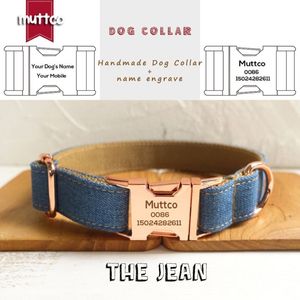 MUTTCO zelfontwerp gepersonaliseerde halsband voor huisdieren THE JEAN handgemaakte halsband 5 maten gegraveerde halsband en riem met roségouden gesp UDC035M2161