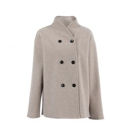 MUXI automne hiver couleur unie Double boutonnage veste femme col en v manteau chaud Traf 240110
