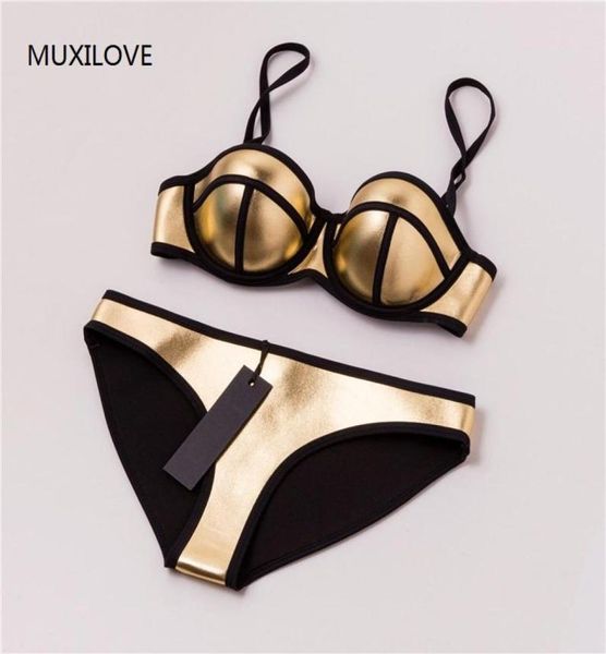 MUXILOVE 100 NÉOPRENNE Été Push Up Bikini Set Femmes Sexe Sweetwswear Maillot de bain Biquini Swim Gold Silver6370565