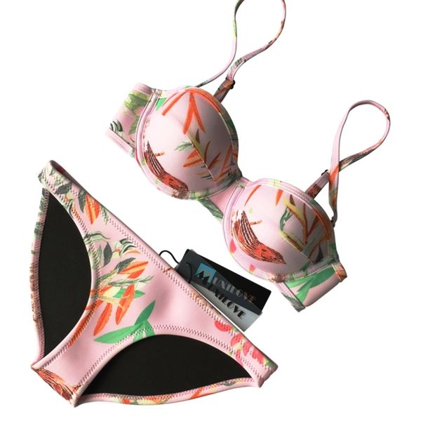 MUXILOVE 2017 Sexy imprimé floral PUSH UP soutien-gorge rembourré femmes néoprène Bikini bas ensemble maillot de bain maillot de bain Biquini T200508