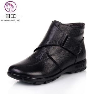 Muyang Chinese merken Winterschoenen vrouw echte lederen platte sneeuwlaarzen casual enkel laarzen vrouwen warme moeder schoenen vrouwen laarzen y200915