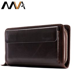 MVA hommes pochette homme portefeuille hommes en cuir véritable Double fermeture éclair pochettes sac à main pour hommes passeport téléphone Wallets250o