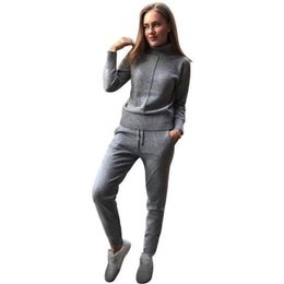 Mvgirlru dames wollen pak zacht warme winter breien tracksuit pullover trui pant 2 -delige pak 210331