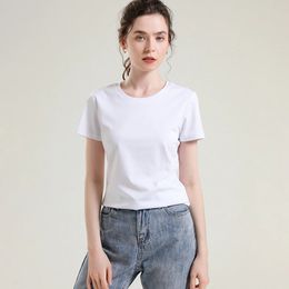 MVLYFLRT 100% pur coton t-shirt femmes col rond pull débardeur décontracté ample couleur unie manches courtes été 240313
