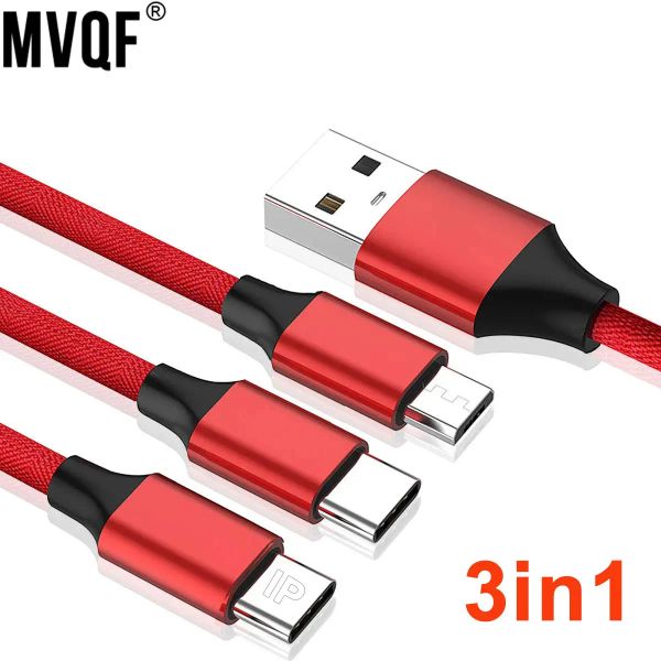 MVQF 3IN1 Multi USB Port USB Câbles Chargeur USB Cordon USB Cordon USBC Mobile Mobile pour iPhone 11 Type C Micro Huawei