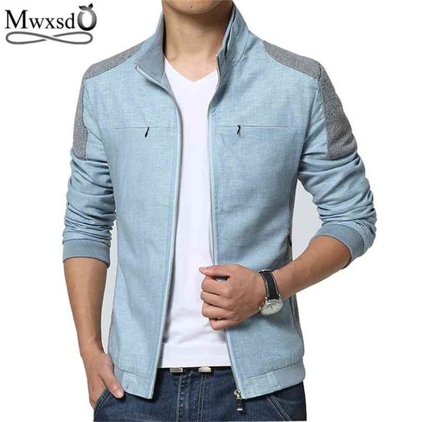 Mwxsd marca primavera otoño chaquetas de hombre moda Casual abrigos de hombre Slim Fit Plus tamaño 3XL ropa de lino prendas de vestir suaves 210811