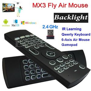 Teclado inalámbrico con retroiluminación MX3 con IR Learning 2,4G Control remoto inalámbrico Fly Air Mouse retroiluminado para Android TV Box PC i8 T3