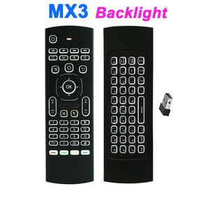 MX3 Backlight Draadloos Toetsenbord Met IR Leren 2.4G Draadloze Afstandsbediening Fly Air Mouse Backlit Voor Android TV Box PC i8 T3