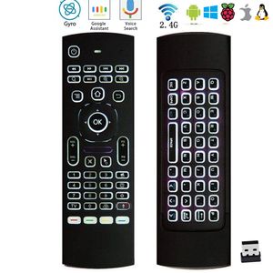 MX3 Mini Toetsenbord Achtergrondverlichting Met IR Leren gyro Qwerty 2.4G Draadloze Afstandsbediening 6Axis Fly Air Mouse backlit Gampad Voor Android TV Box i8