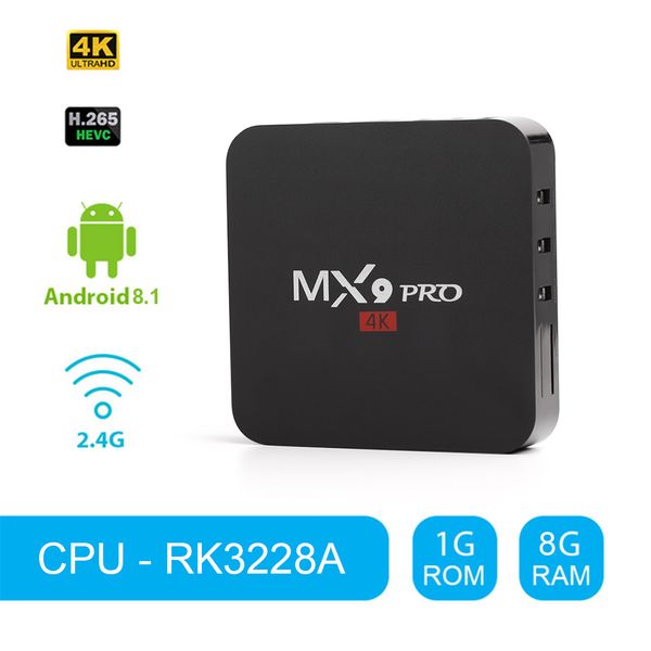 MX9 PRO Android 8.1 TV Box RK3228A Penta-Core ARM Mali-450 1GB 8GB 2.4G wifi 4K 3D Full HD décodeur