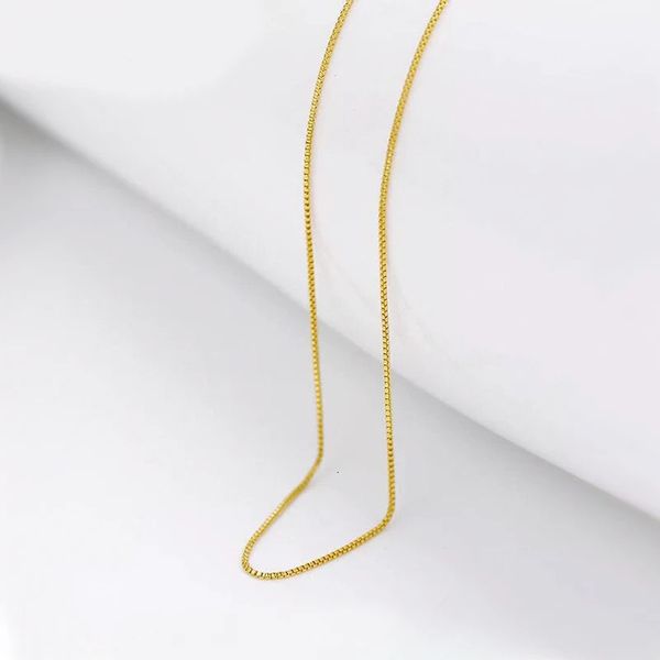MXGXFAM 45cm 1 mm Colliers de chaîne de petite boîte pour femmes 24 K Couleur en or pure