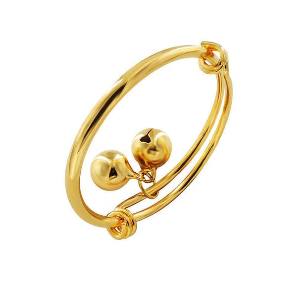 Mxgxfam Bebé Brazaletes lisos con 2 campanas Joyería de moda Niños y niñas 24 K Color oro puro Q0719