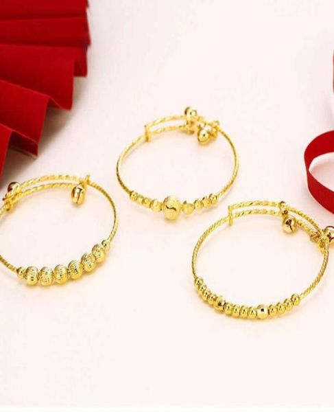 Mxgxfam cloche Bracelets et Bracelets pour garçons filles bébé cadeaux ajustés bijoux de mode 24 k couleur or pur Q07192428604