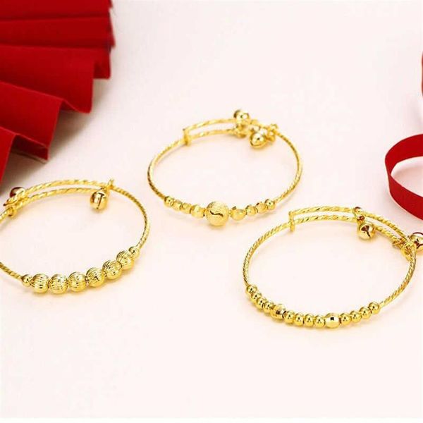 Mxgxfam cloche Bracelets et Bracelets pour garçons filles bébé cadeaux ajustés bijoux de mode 24 k couleur or pur Q0719257u