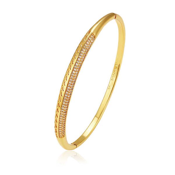 Mxgxfam Fashion Mirco Cz Brazalete Joyería para mujeres 60 mm 24k Chapado en oro puro AAA + Cubic Zircon Sin alergia a la piel Sin níquel Q0719