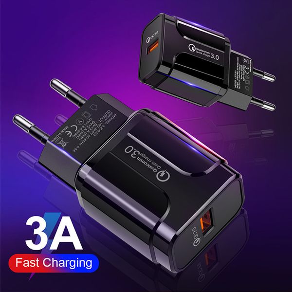 18W QC3.0 chargeur USB adaptateur de charge rapide rapide pour téléphone intelligent prise US/EU/UK/IN sans boîte de vente au détail