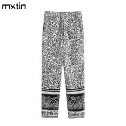 MXTIN 2021 femmes printemps mode décontracté imprimé pantalon droit Vintage taille haute poches bureau dame femme cheville pantalon Mujer Q0801