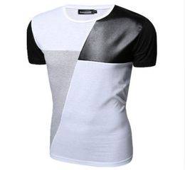 MXXL PU Le cuir T-shirt Men de haute qualité Splice à manches courtes Tshirt mode Coton Oneck Hip Hop Mens Tops Tee2000916