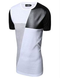 MXXL PU Le cuir T-shirt Men de haute qualit￩ Splice ￠ manches courtes Tshirt mode Coton Oneck Hip Hop Mens Tops TEE8884705