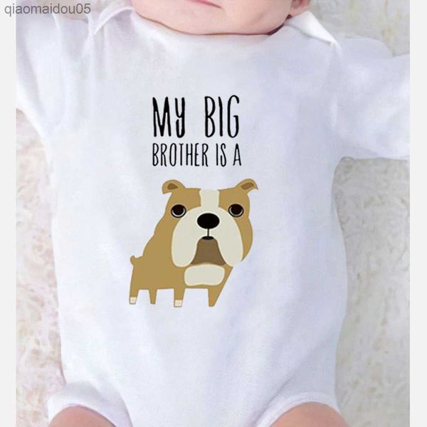 Mon grand frère est un chien drôle lettre imprimer Onesie bébé fille tenue ensemble nouveau-né bébé vêtements Ropa Bebe L230712