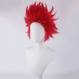 My Boku No Hero Academia Eijirou Kirishima Eijiro Korte Rode Hittebestendige Cosplay Kostuum Pruik + Cap Y0913