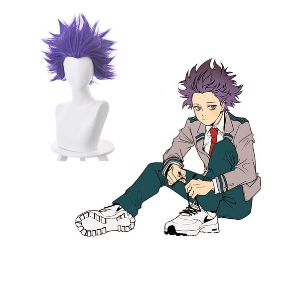 Perruque My Boku No Hero Academia Shinsou Hitoshi pour hommes et femmes, cheveux courts violets, Costume de Cosplay d'halloween