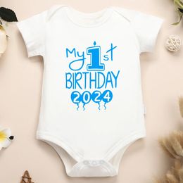 Mon premier anniversaire 2024 modèle bébé garçons et filles vêtements Onesie coton populaire fête de famille cadeau nouveau-né vêtements serrés livraison gratuite 240315
