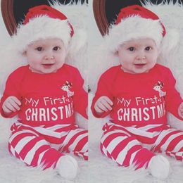 Mon premier Noël Nouveau-né Vêtements Costumes Merry X'mas Rouge Bébé Garçons Body Stripe Pant Deer Costume Renne Infant Clothing 210413