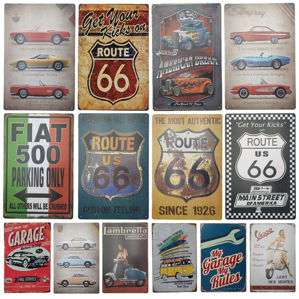 Mon garage Mes règles Metal Wall Art Sign Sign Vintage Garage Home Decor Shabby Chic Route 66 Poster Motorcycle Stickers muraux