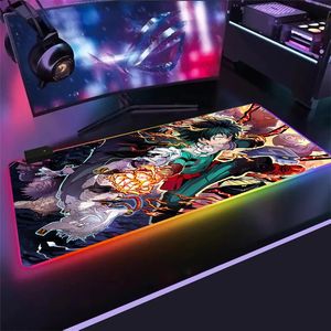 Mon héros académique Anime Gaming RGB grand tapis de souris Gamer ordinateur tapis de souris Led rétro-éclairage XXL tapis de souris clavier tapis de souris