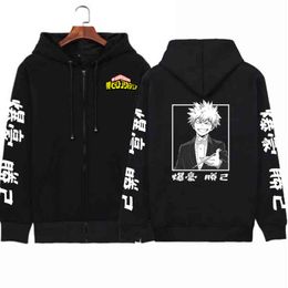 My Hero Academia Anime Sudaderas con capucha Bakugou Katsuki Himiko Cremallera Chaqueta de invierno Sudaderas con capucha de gran tamaño Zip-Up Jumper Hombre Sudaderas Abrigo Y220713