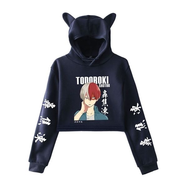 My Hero Academia Cat Cropped Hoodie Mujer Sudadera de manga larga Crop Top Mujer Anime japonés So Todoroki Ropa 210803