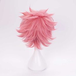 My Hero Academia Mina Ashido Pink Pruik met hoofddeksels Cosplay Kostuum Boku Geen Hittebestendig Synthetisch Haar Pruiken Y0913