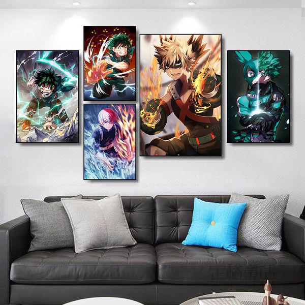 Póster de My Hero Academia, pintura en lienzo, sala de estar, dormitorio, decoración del hogar, arte de pared, Mural clásico de Anime, Cuadros Decorativos, regalos para niños