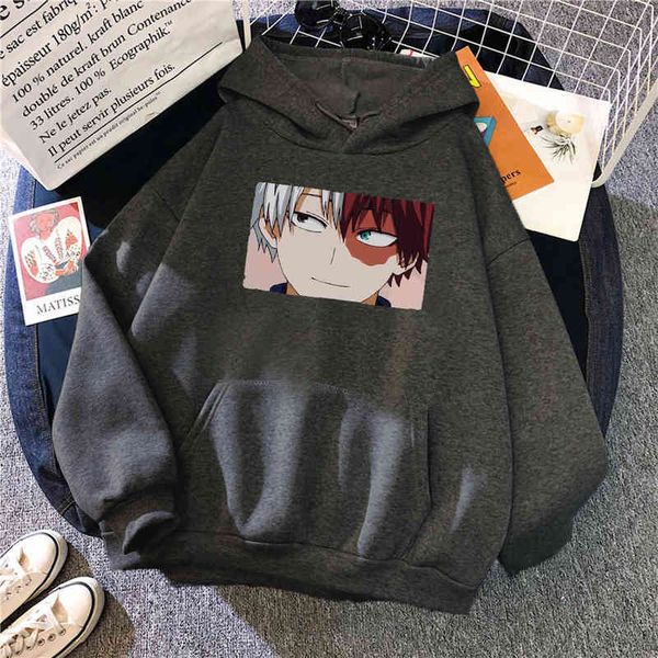 My Hero Academia Todoroki Shoto Imprimer Sweats à capuche pour hommes Automne Sweat à capuche en molleton surdimensionné Lâche Streetwear Pull en vrac Hommes Sweat-shirt H1227