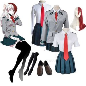 My Hero Academia Todoroki Shoto Dames Lange Pruik Cosplay Kostuum Boku No Hero Academia Rood en Wit Haar Halloween Party Pruiken Y0903