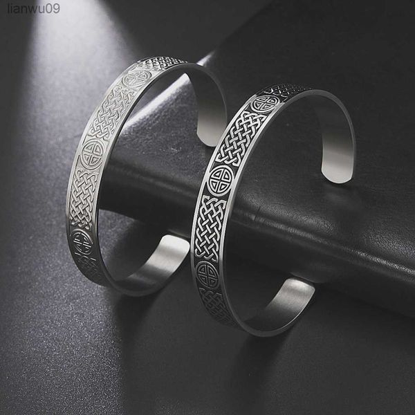 Brazaletes vikingos de mi forma para hombres y mujeres, brazaletes de acero inoxidable 316L ajustables geométricos con nudo Celtics, joyería para hombre L230704