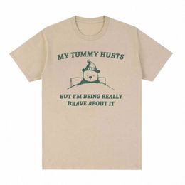 mon ventre me fait mal mais je suis vraiment courageux à ce sujet Racco Meme Tee Shirt drôle hommes femmes Casual 100% Cott T-shirts surdimensionnés c29O #