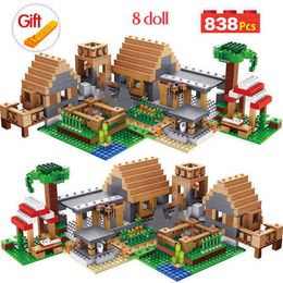 My World The Farm Cottage Building Blocks Compatible Minecrafted Village House Figures Brick Toys For Children Y220214