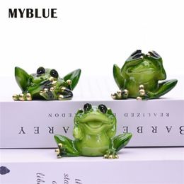 MyBlue 3 PCS Set Don't Talk Luister Don't Look Look Frog Figurine Miniature Fairy Garden Nordic Home Room Decoratio294C